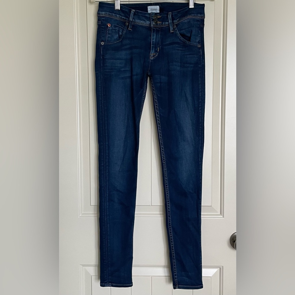 Hudson Skinny Legs Denim Jeans Logo Button Back Pockets Sz 26
